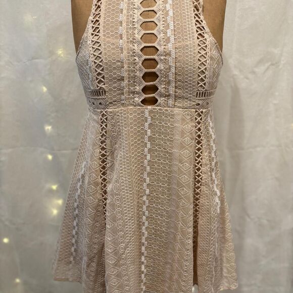 Free People Cream Lace Cut Out Dress Boho Size 2 - Picture 1 of 6